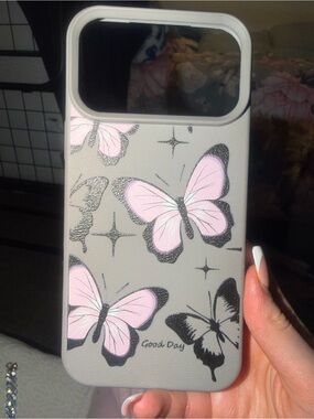 Pink Butterfly Phone Case - Gray